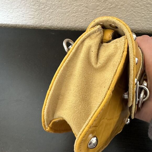 kathy van zeeland purse Wristlet And Crossbody Strap Yellow Faux Croc Bag Lock - Picture 7 of 14